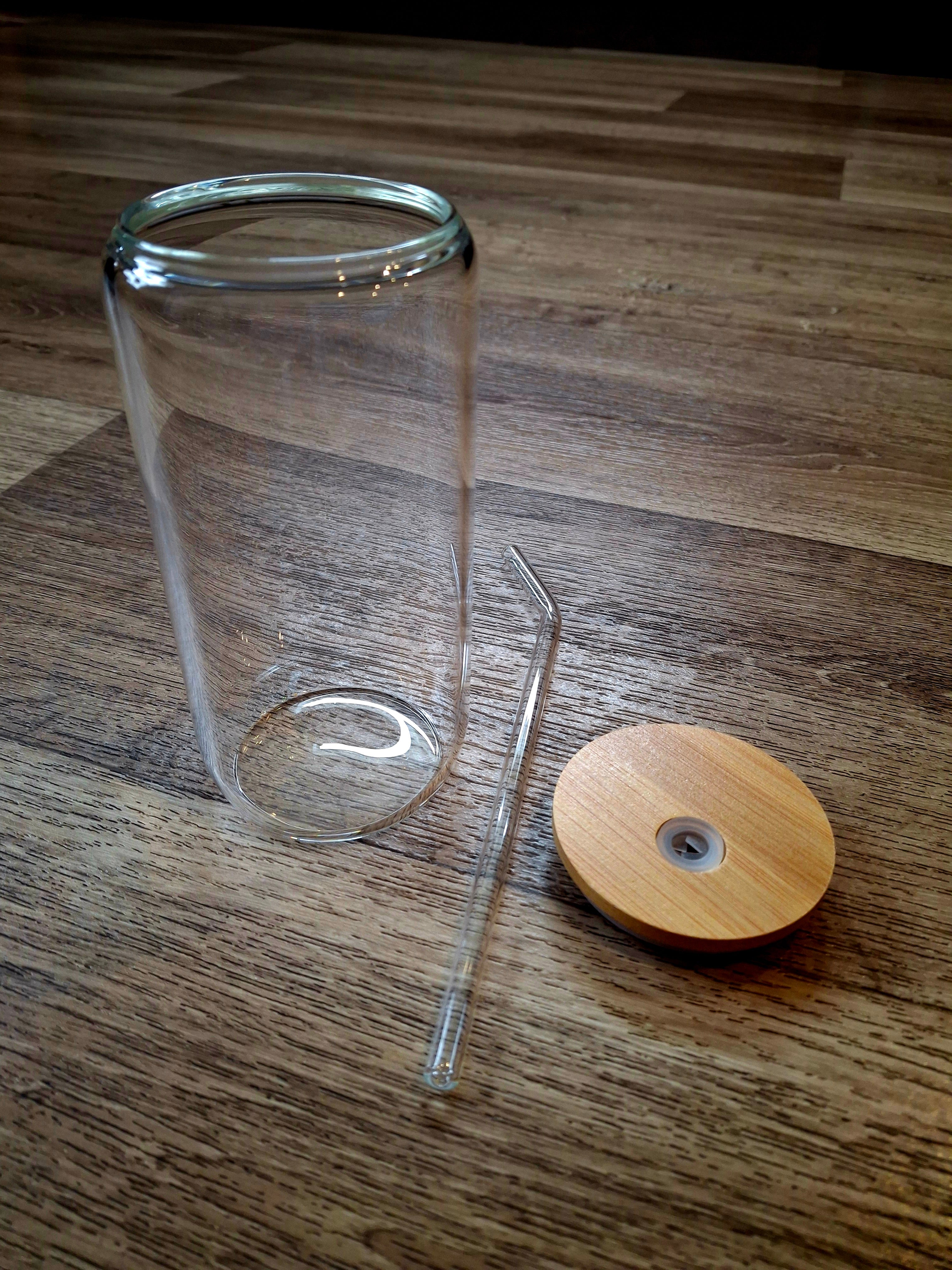 16oz glass cup & straw w/ bamboo lid